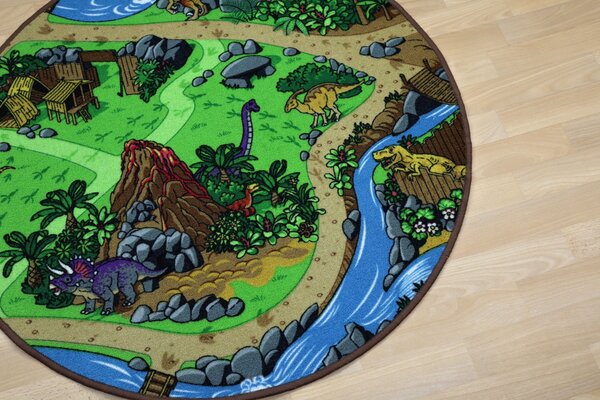 Vopi , Detský kusový koberec Dino kruh, 100x100 (priemer) kruh, viacfarebná, detská izba