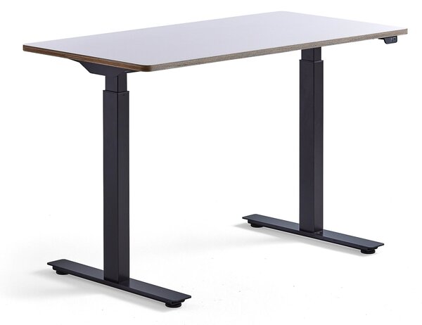 Výškovo nastaviteľný stôl NOVUS, 1200x600 mm, čierny rám, biela doska