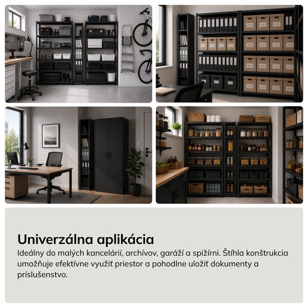 Úzky kovový archivačný regál na dokumenty antracitový, 250x1850x600 mm: TIM
