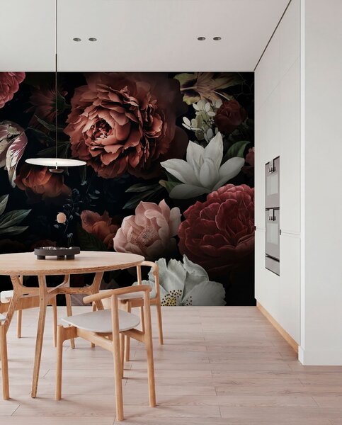 Tapety Maľované ruže na čiernej, Fototapety s kvetmi, Fototapety veľké kvety, u94330 : Uwalls.sk