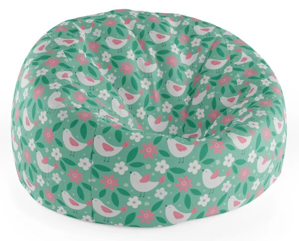 Sablio Sedací vak Cocoon Kvetiny a vtáčiky - 75 x 45 x 35 cm