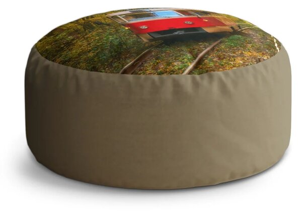 Sablio Taburet Circle Červená električka v lese: 38x48 cm