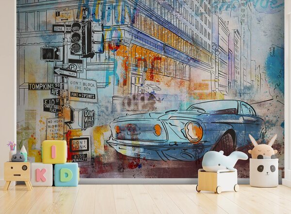 Tapety Modré auto v graffiti, Fototapety Izba pre tínedžerov, Fototapety pre dospievajúcich chlapcov, u75814 : Uwalls.sk