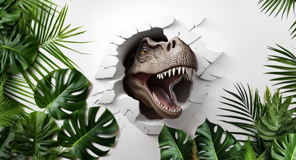 Tapety 3D dinosaurus a listy, Detské fototapety, Fototapety dinosaury, u94772 : Uwalls.sk
