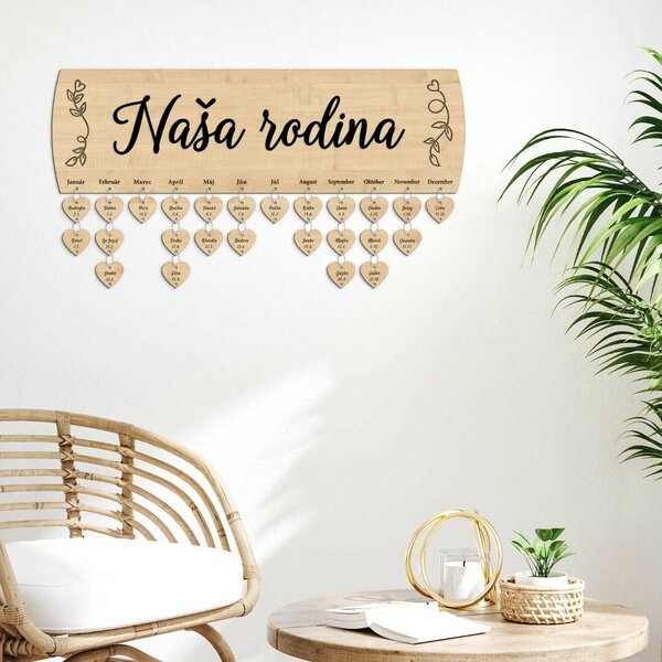 Drevený rodinný kalendár - Naša rodina