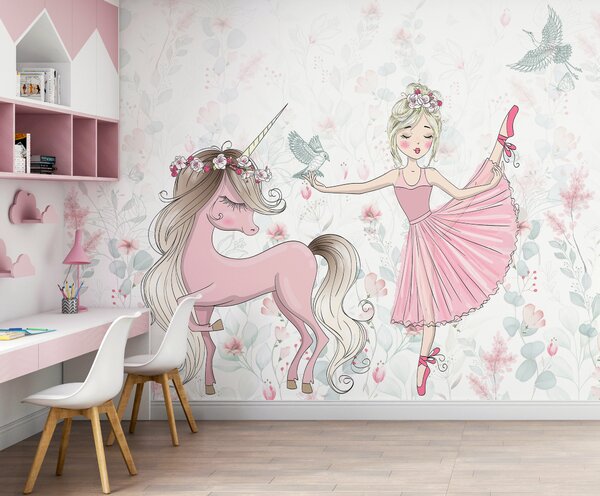 Tapety Princezná a ružový jednorožec, Detské fototapety, Fototapety pre dievčatá, u95007 : Uwalls.sk