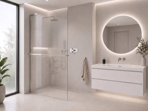 CERANO - Sprchová zástena Walk-in Onyx L-ľavá vzpera - 8 mm + polička / držiak na uteráky - chróm, ryhované sklo - 100x200 cm