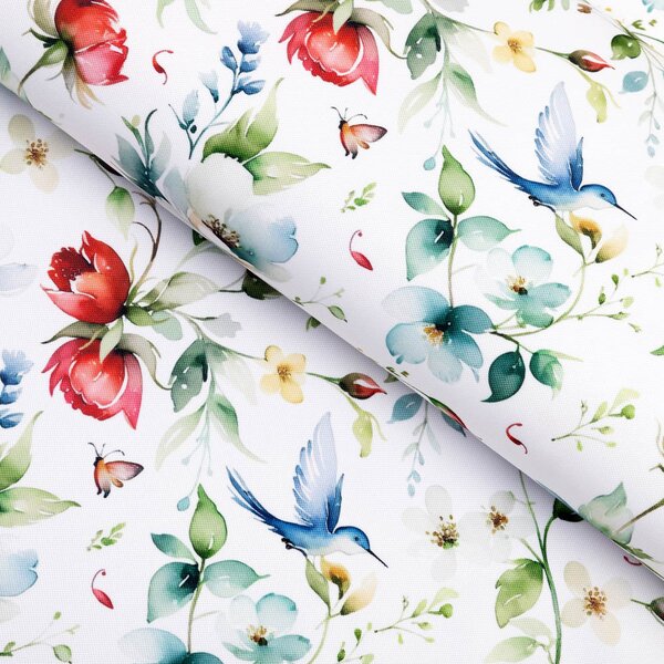 Biante Dekoračný záves Rongo RGP-507 Akvarelové kvety s kolibríkmi na bielom 140x140 cm