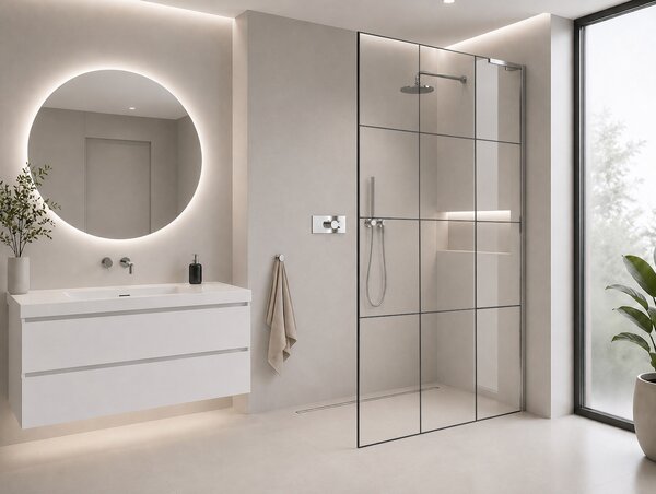 CERANO - Sprchová zástena Walk-in Onyx L-pravá vzpera - 8 mm - chróm, industriálne sklo - 90x200 cm
