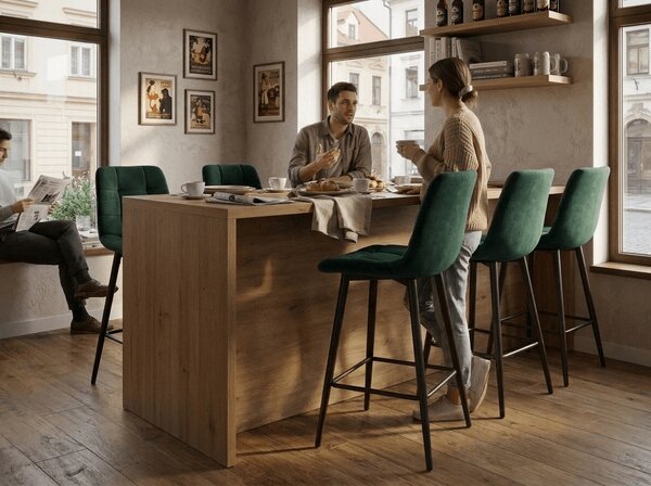 Barová stolička CHIC VELVET s čiernymi nohami, tmavozelená