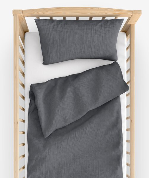 Goldea mušelínové obliečky do detskej postieľky – antracitové 90 x 120 a 40 x 60 cm