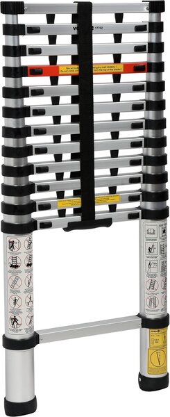 VOREL Teleskopický rebrík s 13 priečkami, dĺžka 3,8 m, nosnosť 150 kg