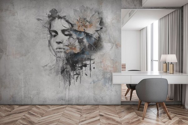 Tapety Silueta dievčenskej tváre na betónovej stene, Fototapety loft, u96118 : Uwalls.sk