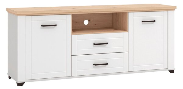 SKRINKA POD TV, biela, dub artisan, 161/67/41 cm Landscape - TV nábytok