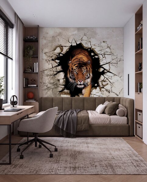 Tapety Tiger preráža múr, 3D fototapety, u97031 : Uwalls.sk