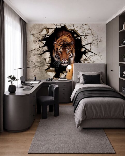 Tapety Tiger preráža múr, 3D fototapety, u97031 : Uwalls.sk