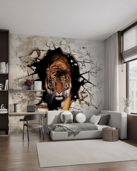 Tapety Tiger preráža múr, 3D fototapety, u97031 : Uwalls.sk