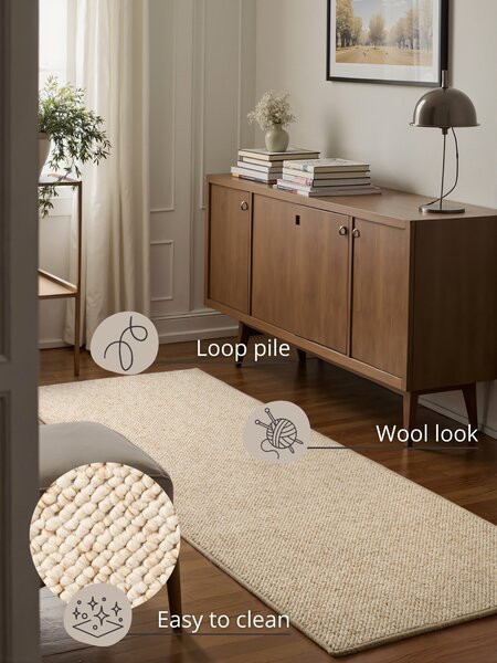 BT Carpet, Behúň Wolly 102843, 80x200, biela, obývacia izba