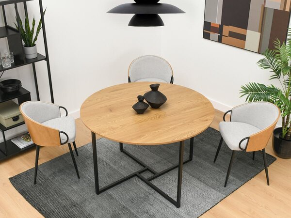 Okrúhly jedálenský stôl BIRKA dub + čierna podnož 120 cm
