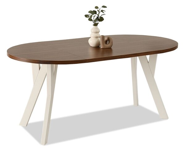 Okrúhly rozkladací jedálenský stôl BORNA orech + krémová podnož 100 cm