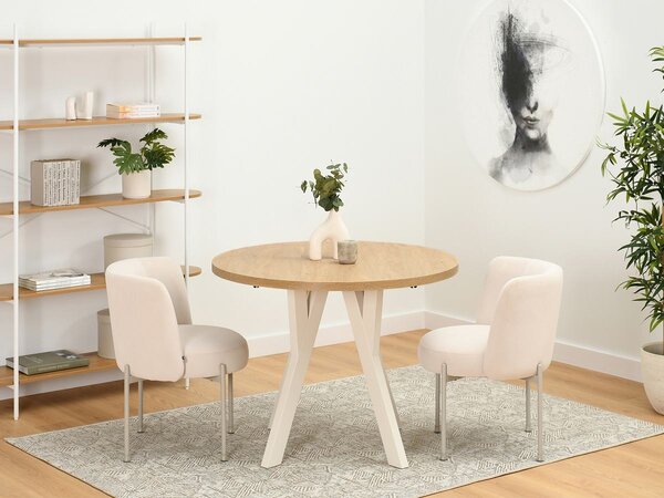 Okrúhly rozkladací jedálenský stôl BORNA kamenný dub + krémová podnož 100 cm