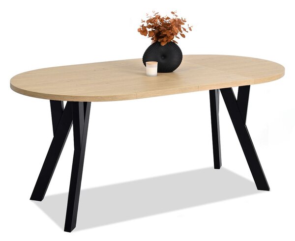 Okrúhly rozkladací jedálenský stôl BORNA kamenný dub + čierna podnož 100 cm