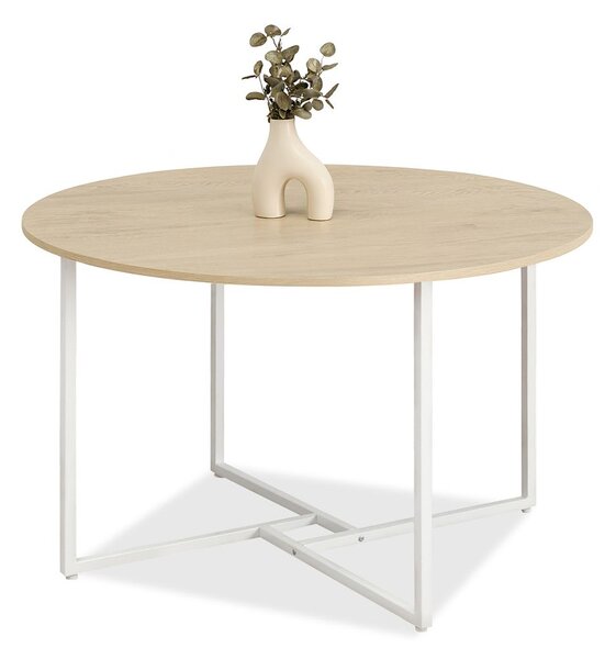 Okrúhly jedálenský stôl BIRKA dub sonoma + biela podnož 120 cm