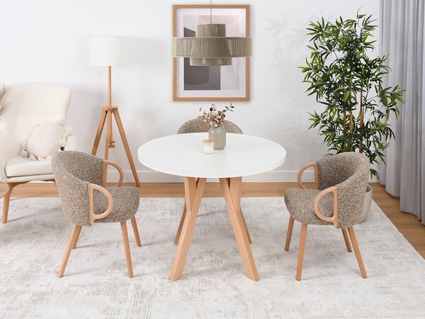 Okrúhly rozkladací jedálenský stôl BORNA biely + buková podnož 100 cm