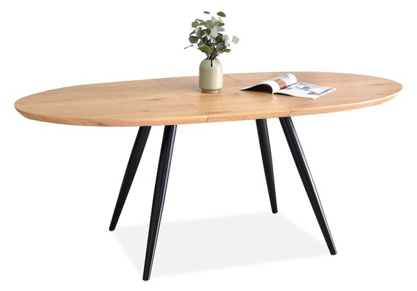 Oválny rozkladací jedálenský stôl LIBA prírodný dub + čierna podnož 160 × 93 cm