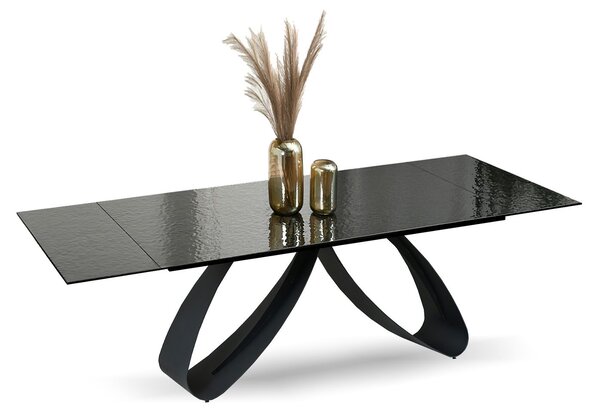 Rozkladací jedálenský stôl AZRA antracitové sklo + čierna podnož 180 × 95 cm