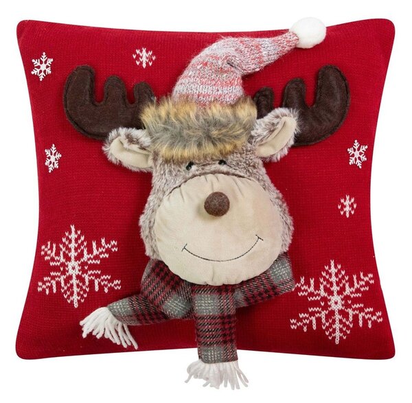 Červený vianočný dekoračný vankúš sob Rudolf – 40*40*7 cm - Mars & More