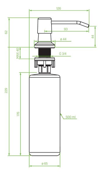 Laveo Drop, kuchynský dávkovač saponátu 500ml, šedá, LAV-OKD_531T