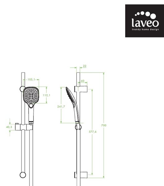 Laveo Zorita, sprchový stĺp s 3-funčnou ručnou sprchou, LAV-NLZ_71A1