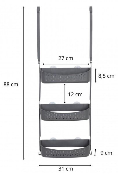 Erga Wiki, závesný organizér do kúpeľne z PVC, 3 police, šedá, ERG-YKA-CH.WIKI-3-GRY