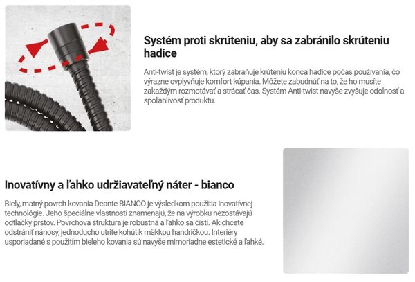 Deante Deante, sprchová hadica 150cm s oceľovým opletením, biela matná, DEA-NDA_A53W