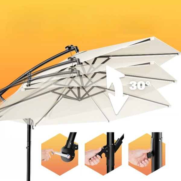 LED slnečník Mali Ø350 cm - krémový