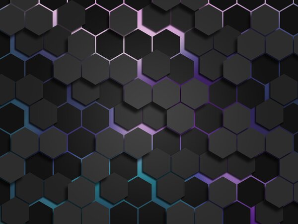 Tapety Čierne šesťuholníky s 3D efektom v čiernej a fialovej farbe, Fototapety abstraktné, u79935v2 : Uwalls.sk
