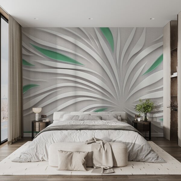 Tapety Abstraktný kvet na látke v zelených farbách, 3D fototapety, u06452v2 : Uwalls.sk