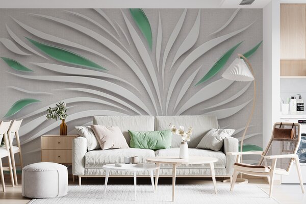 Tapety Abstraktný kvet na látke v zelených farbách, 3D fototapety, u06452v2 : Uwalls.sk