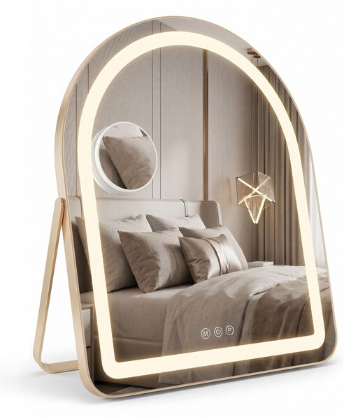 Rea GLAM, kozmetické LED zrkadlo 40x45cm, zlatá lesklá, HOM-01807