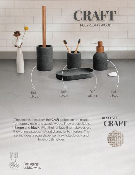 BISK Erga Craft, toaletná WC kefa na postavenie, čierna matná, ERG-08572