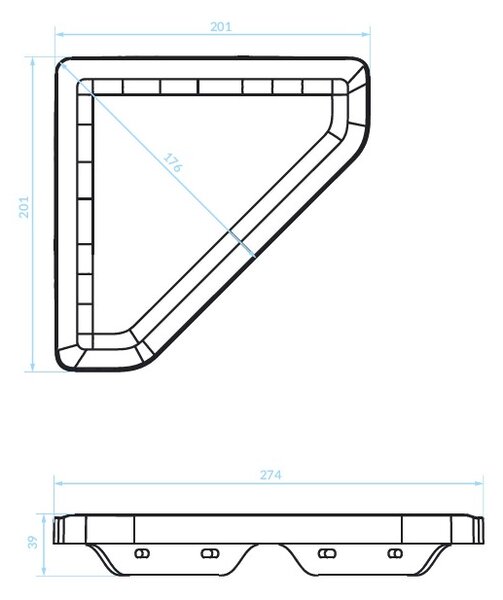 Kuchinox APO, nástenná rohová polička 201x201x39 mm, čierna matná, LAV-AKA_703T