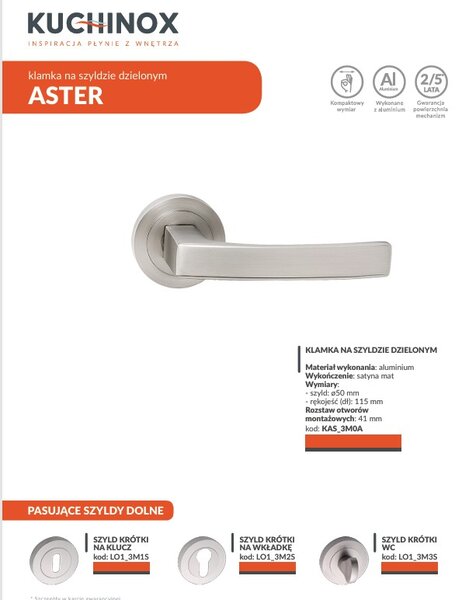 Kuchinox Aster, kľučka na dvere, satén matný, LAV-KAS_3M0A
