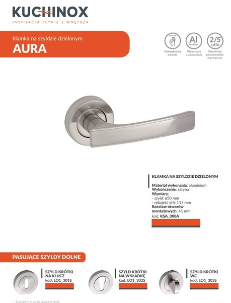 Kuchinox Aura, kľučka na dvere, satén, LAV-KSA_300A
