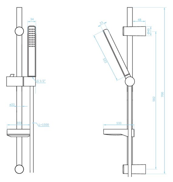 Kuchinox ARES, sprchový stĺp s ručnou sprchovou súpravou 70cm, čierna matná, LAV-NKS_71A1