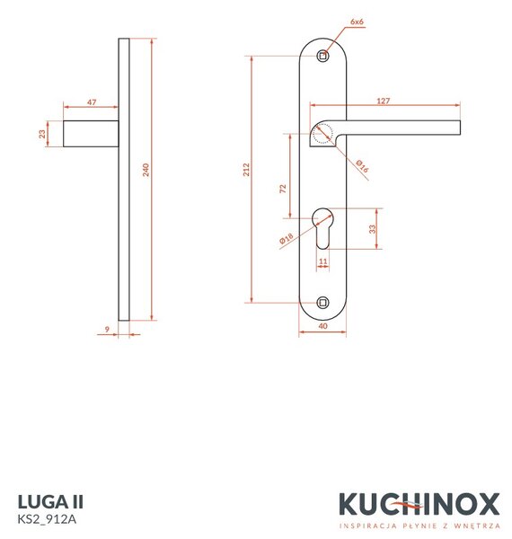 Kuchinox Luga II, kľučka na dlhom kovaní, čierna matná, LAV-KS2_912A