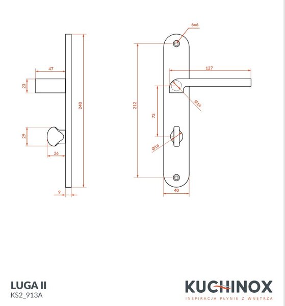 Kuchinox Luga II, kľučka na dlhom kovaní na WC, čierna matná, LAV-KS2_913A