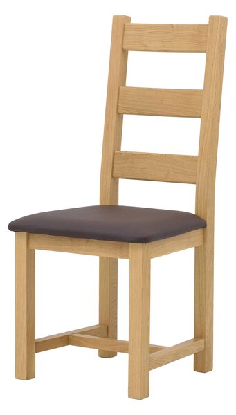 Dubová olejovaná a voskovaná stolička Ladder Back hnedá koženka