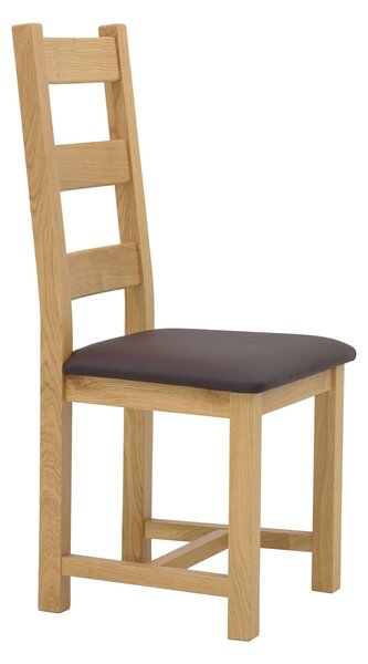 Dubová olejovaná a voskovaná stolička Ladder Back hnedá koženka