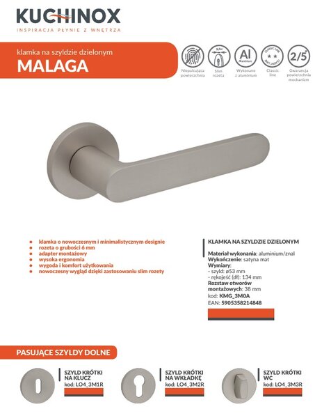 Kuchinox Malaga, kľučka na dvere, satén matný, LAV-KMG_3M0A